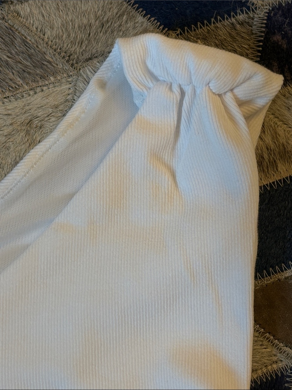 Women’s One-Shoulder Ribbed Crop Top - White - Picture 3 of 3